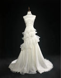 White Strapless Mermaid Organza Long Prom Dress Simple Wedding Dress HZ1024