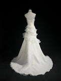 White Strapless Mermaid Organza Long Prom Dress Simple Wedding Dress HZ1024