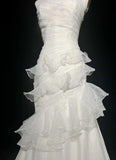 White Strapless Mermaid Organza Long Prom Dress Simple Wedding Dress HZ1024
