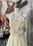 A-Line Light Yellow Lace Strapless Prom Dress Cute Birthday Party Dress HZ1024