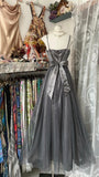 Silver Grey A-Line Spaghetti Straps Tulle Satin Long Prom Dress Gorgeous Birthday Dress Evening Dress HZ1024