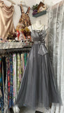 Silver Grey A-Line Spaghetti Straps Tulle Satin Long Prom Dress Gorgeous Birthday Dress Evening Dress HZ1024