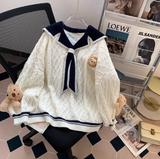 collar preppy style bear women's long sleeve sweater HZ1024