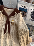 collar preppy style bear women's long sleeve sweater HZ1024