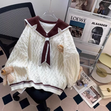 collar preppy style bear women's long sleeve sweater HZ1024