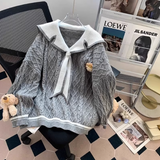collar preppy style bear women's long sleeve sweater HZ1024