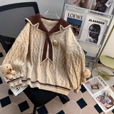 collar preppy style bear women's long sleeve sweater HZ1024