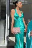 Sheath V Neck Yellow Long Backless Prom Dress Sleeveless Party Dress HZ1024