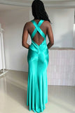 Sheath V Neck Yellow Long Backless Prom Dress Sleeveless Party Dress HZ1024