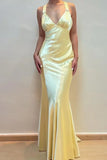 Sheath V Neck Yellow Long Backless Prom Dress Sleeveless Party Dress HZ1024