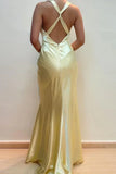 Sheath V Neck Yellow Long Backless Prom Dress Sleeveless Party Dress HZ1024