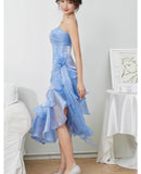Blush Pink Spaghetti Straps Sleeveless Chiffon Prom Dress Vintage Birthday Evening Dress HZ1024