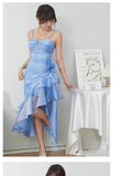 Blush Pink Spaghetti Straps Sleeveless Chiffon Prom Dress Vintage Birthday Evening Dress HZ1024