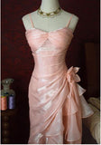 Blush Pink Spaghetti Straps Sleeveless Chiffon Prom Dress Vintage Birthday Evening Dress HZ1024