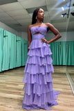 Hot Pink A-Line Strapless Chiffon Long Prom Dress Layered Slit Sleeveless Evening Gown HZ1024