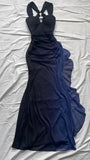 dresses under $160||Elegant Gradient Navy Blue Sheath Spaghetti Straps Sparkling Chiffon Prom Dress for Party HZ1024