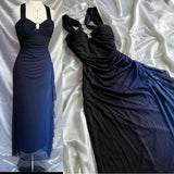 dresses under $160||Elegant Gradient Navy Blue Sheath Spaghetti Straps Sparkling Chiffon Prom Dress for Party HZ1024
