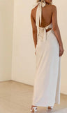 V-neck Sheath Halter Satin Backless Long Prom Dress Pretty Evening Dress HZ1024