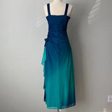 Gradient Blue Glitter Chiffon Sweetheart Neck Prom Dress Birthday Dress HZ1024