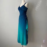 Gradient Blue Glitter Chiffon Sweetheart Neck Prom Dress Birthday Dress HZ1024