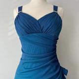 Gradient Blue Glitter Chiffon Sweetheart Neck Prom Dress Birthday Dress HZ1024