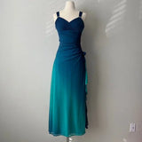 Gradient Blue Glitter Chiffon Sweetheart Neck Prom Dress Birthday Dress HZ1024