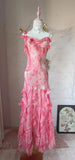 Pink Spaghetti Strap Sheath Vintage Chiffon Sequined Ball Dress Birthday Party Dress HZ1024
