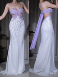 Purple Spaghetti Strap Mermaid Chiffon Backless Sleeveless Prom Dress Sexy Party Evening Dress HZ1024