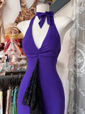 Purple V-neck Lace Mermaid Long Prom Dress Backless Birthday Party Dress HZ1024