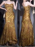 Elegant Beaded Silk Mermaid Long Prom Dress Gorgeous Spaghetti Strap Evening Gown HZ1024