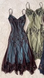 Prom Dresses Under $180??Gothic Spaghetti Straps Blue Satin Chiffon Sheath Evening Dress with Beading HZ1024