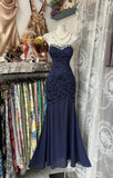 Navy Mermaid Strapless Prom Dress Backless Chiffon Birthday Evening Dress HZ1024