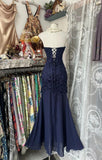 Navy Mermaid Strapless Prom Dress Backless Chiffon Birthday Evening Dress HZ1024