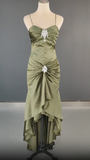 Spaghetti Strap Mermaid Satin Dark Green Long Prom Dress Gorgeous Evening Dress HZ1024