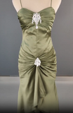 Spaghetti Strap Mermaid Satin Dark Green Long Prom Dress Gorgeous Evening Dress HZ1024