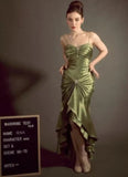 Spaghetti Strap Mermaid Satin Dark Green Long Prom Dress Gorgeous Evening Dress HZ1024
