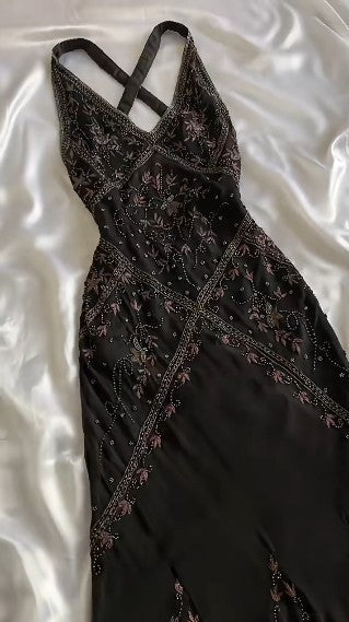 Black Beaded Halter Neck Mermaid Chiffon Prom Dress for Party Enchanted Backless Sleeveless Evening Gown HZ1024