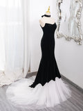 Tulle Velvet Black Long Prom Dress, Mermaid Long Formal Dress HZ1024