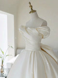 Off Shoulder Satin Light Champagne Long Prom Dress, Light Champagne Formal Dress HZ1024