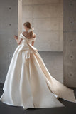 Off Shoulder Satin Light Champagne Long Prom Dress, Light Champagne Formal Dress HZ1024