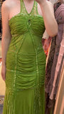 Green Halter Mermaid Chiffon Beaded Sequin Prom Dress Elegant Formal Evening Dress HZ1024