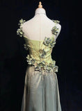 Olive Green Spaghetti Straps Sheath Beaded Prom Dress Gorgeous 3D Flowers Formal Evening Dress HZ1024