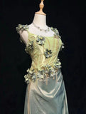 Olive Green Spaghetti Straps Sheath Beaded Prom Dress Gorgeous 3D Flowers Formal Evening Dress HZ1024