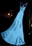 Blue Sweetheart Neck Bodycon Dress Satin Backless Prom Dress Formal Evening Dress HZ1024