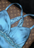 Blue Sweetheart Neck Bodycon Dress Satin Backless Prom Dress Formal Evening Dress HZ1024