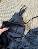 Black Sequin Mermaid Spaghetti Strap Vling Long Prom Dress Backless Formal Evening Dress HZ1024