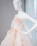 Pastel Layered A-Line Strapless Tulle Long Prom Dress Cute Applique Birthday Evening Dress HZ1024