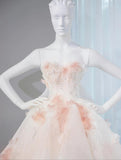 Pastel Layered A-Line Strapless Tulle Long Prom Dress Cute Applique Birthday Evening Dress HZ1024