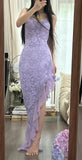 Purple Sheath Spaghetti Strap Chiffon Applique Prom Dress Gorgeous Party Dress HZ1024