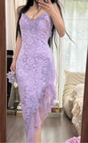 Purple Sheath Spaghetti Strap Chiffon Applique Prom Dress Gorgeous Party Dress HZ1024
